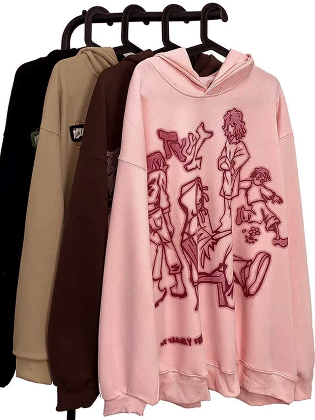Cartoon Line Character Print Hoodie