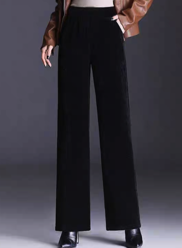 Mid-Waist Velvet Wide-Leg Pants