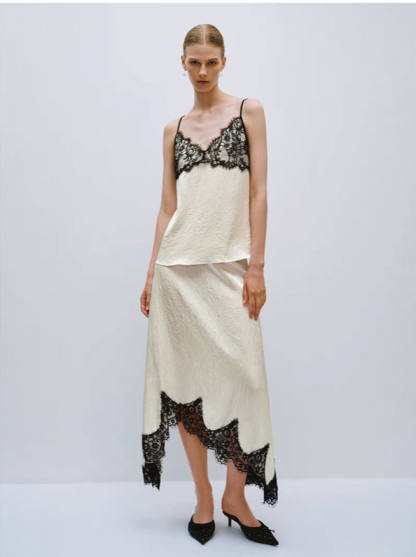 Lace Trimmed Satin Wrap Skirt