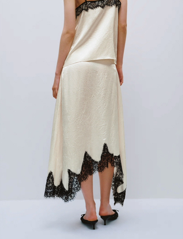 Lace Trimmed Satin Wrap Skirt