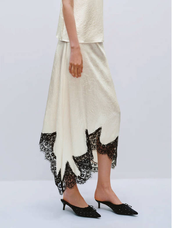 Lace Trimmed Satin Wrap Skirt