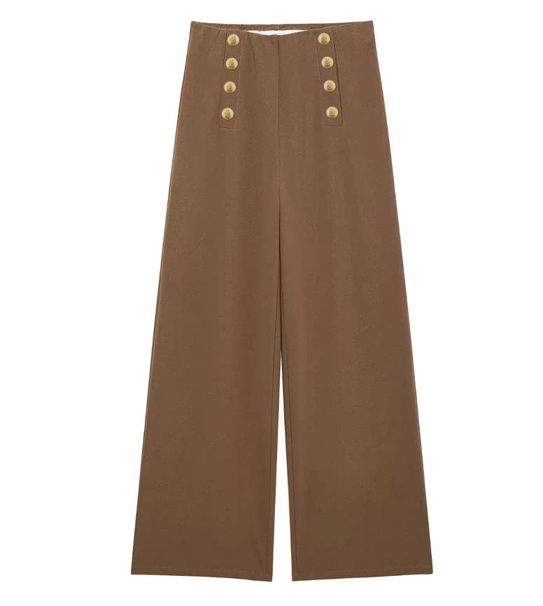 Buttoned Twill Retro Pants