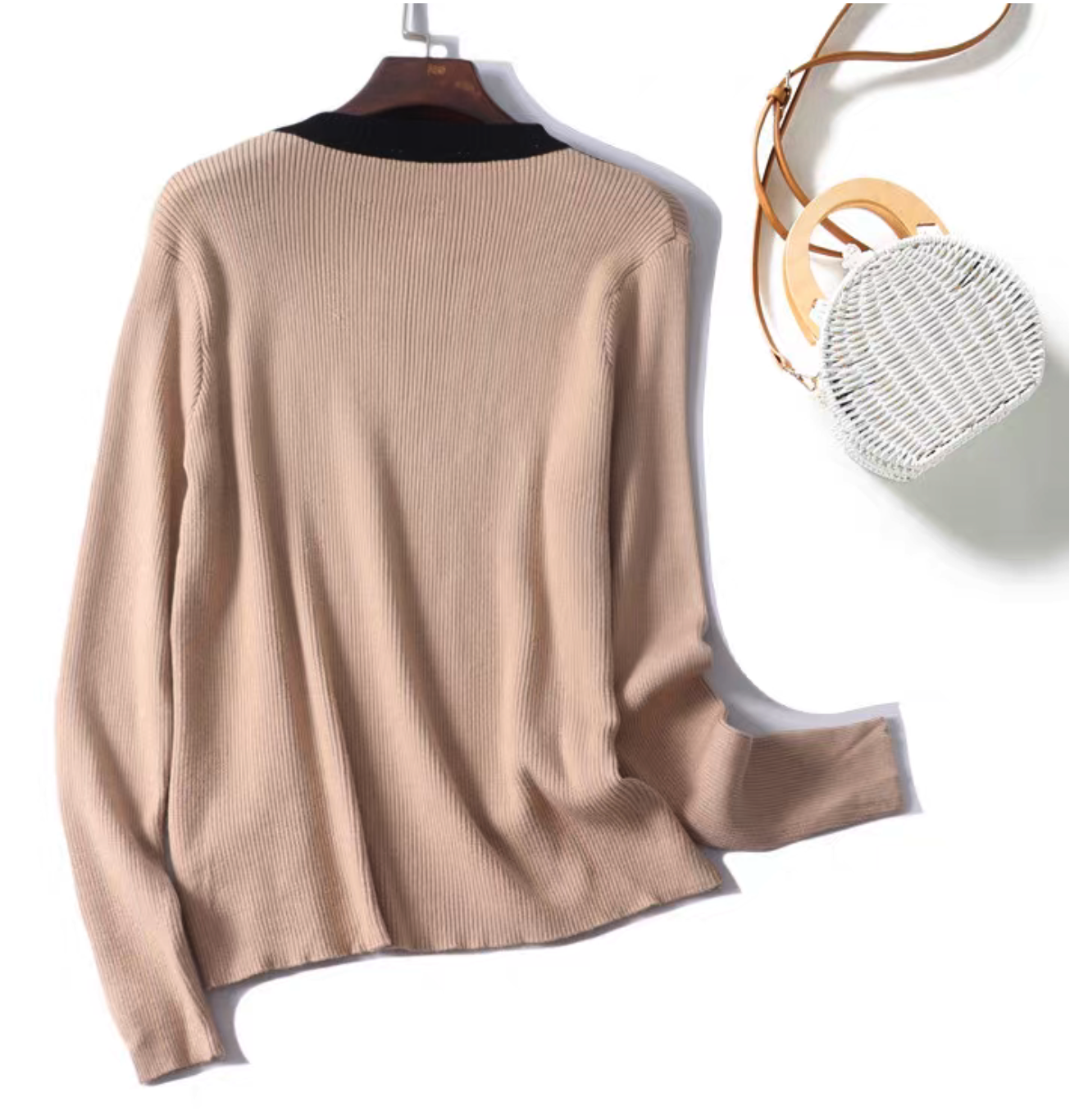 Color Block Mock Neck Fitted Knit Top