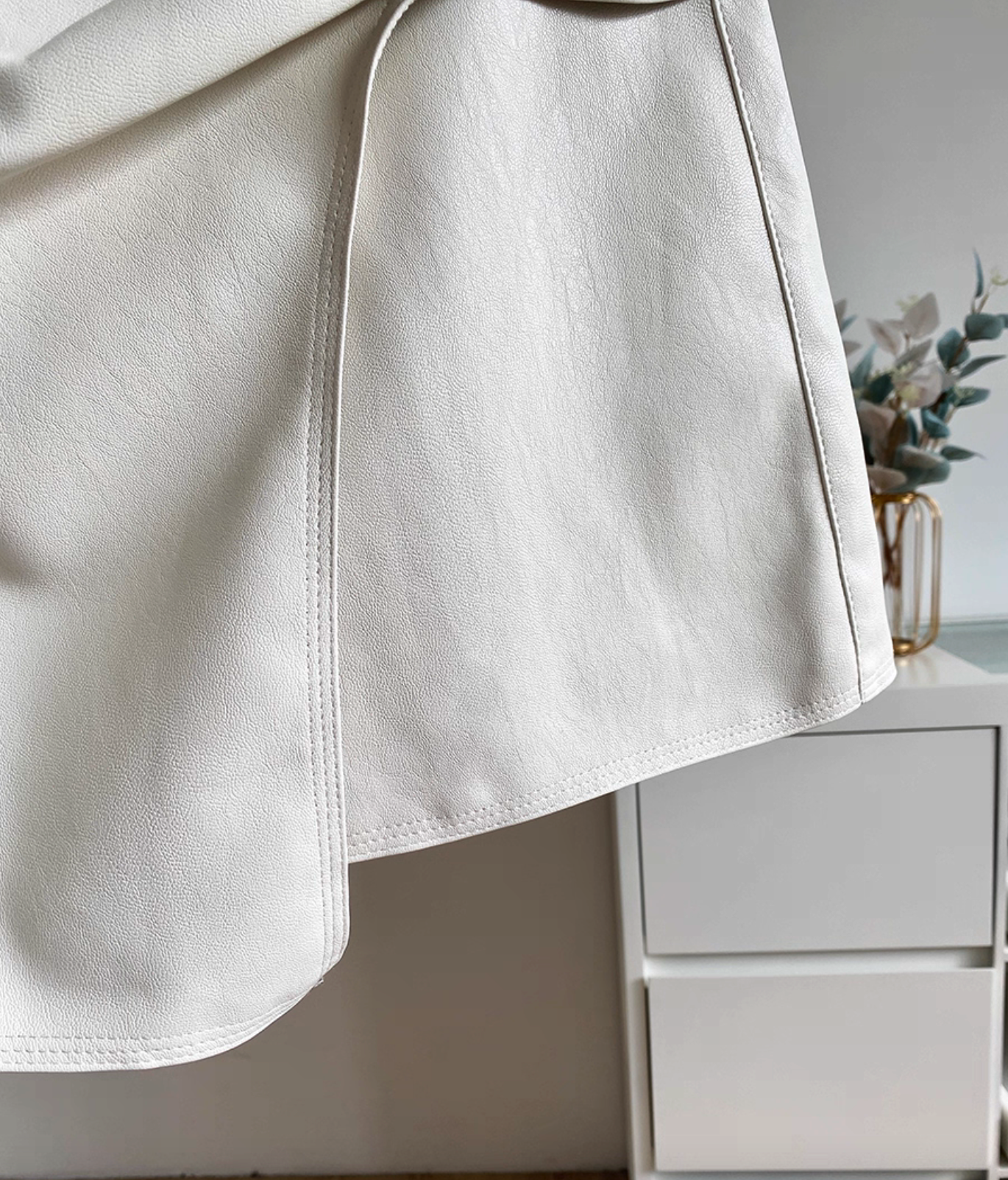 Metal-Detailed Faux Leather Wrap Mini Skirt