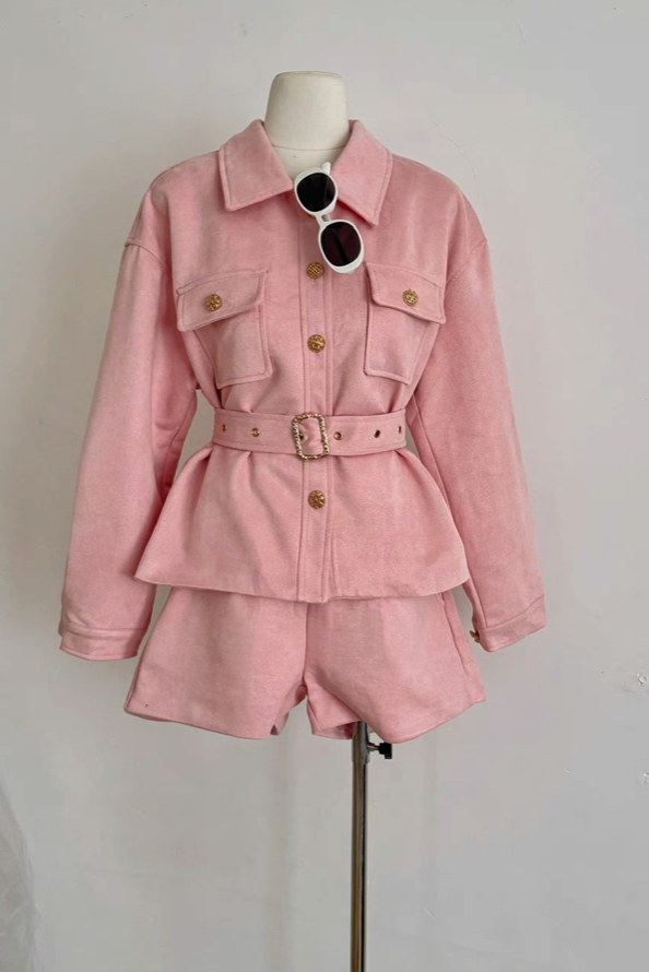 Suede Long-Sleeve Button-Front Jumpsuit