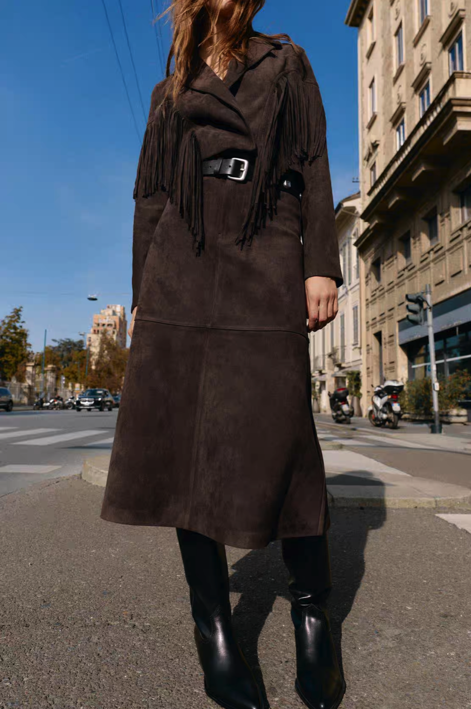 Suede Effect Fringe Cropped Blazer & Dress Set