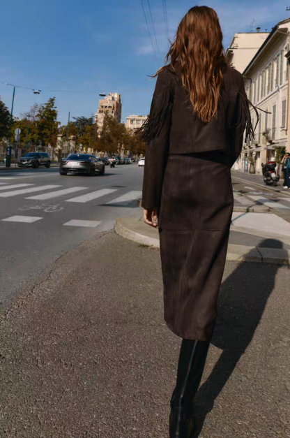 Suede Effect Fringe Cropped Blazer & Dress Set