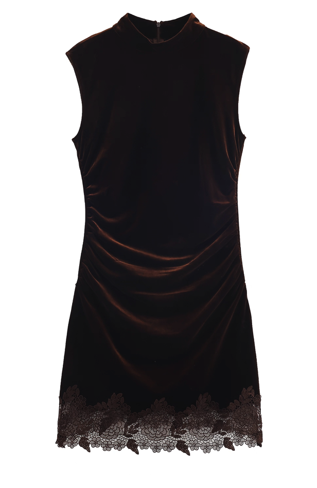 Contrast Lace Panel Sleeveless Turtleneck Vest