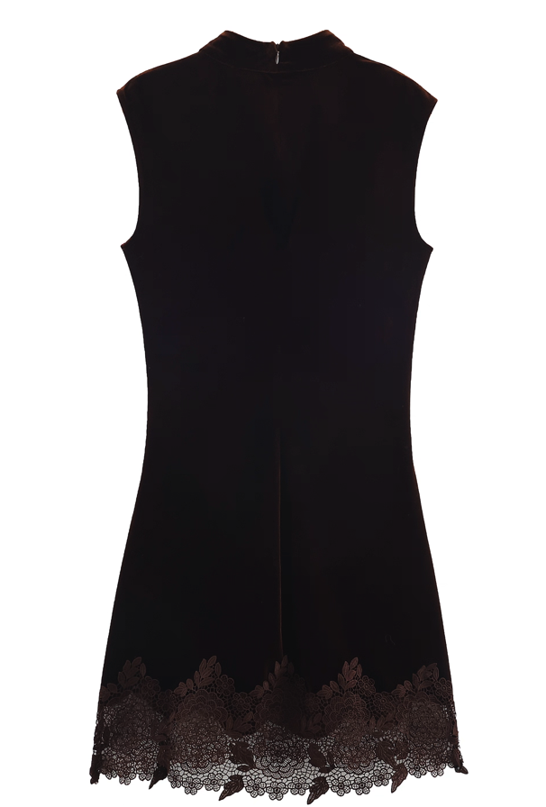 Contrast Lace Panel Sleeveless Turtleneck Vest