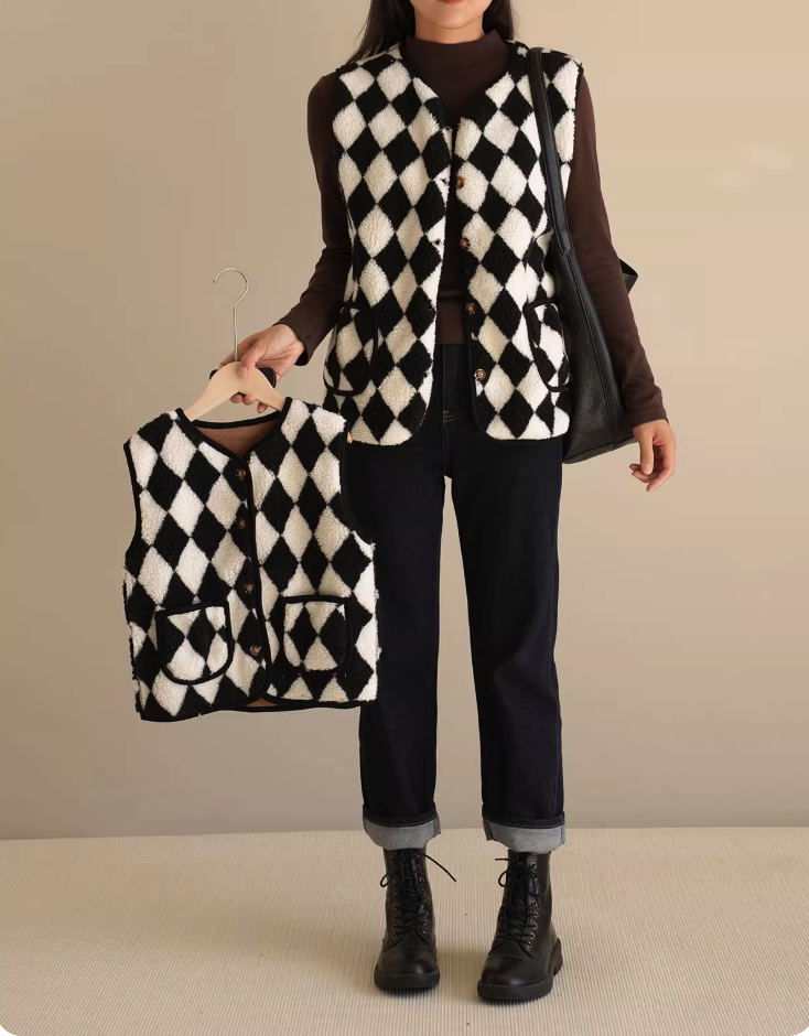 Stearns Black Checkerboard Teddy Vest-J.ING