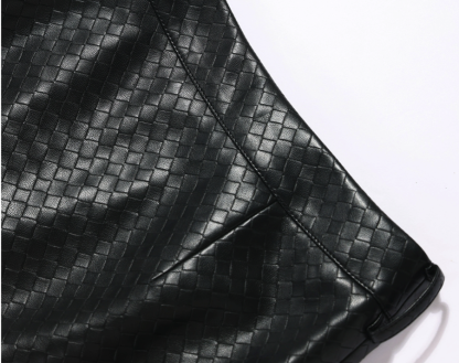 Faux Leather Woven Lace Trim Mini Skirt