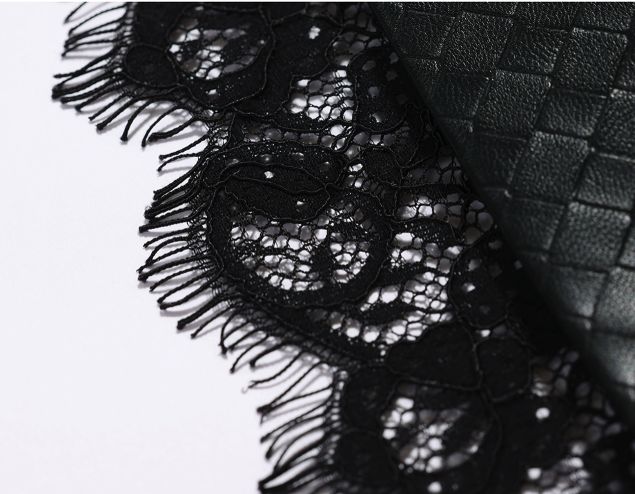 Faux Leather Woven Lace Trim Mini Skirt