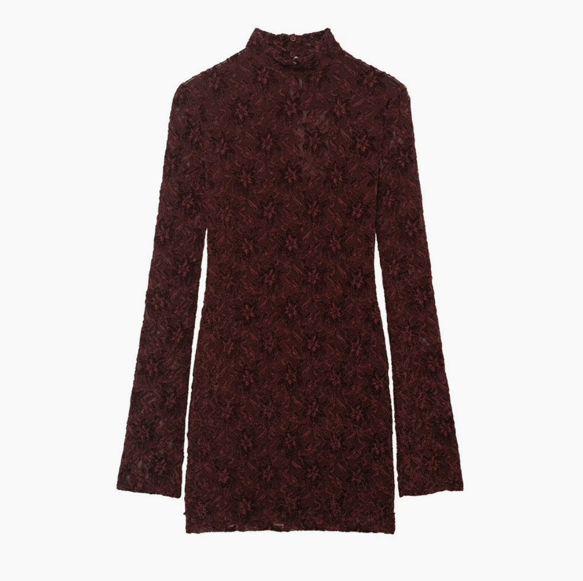 Lace-Jacquard Long-Sleeve Mini Dress