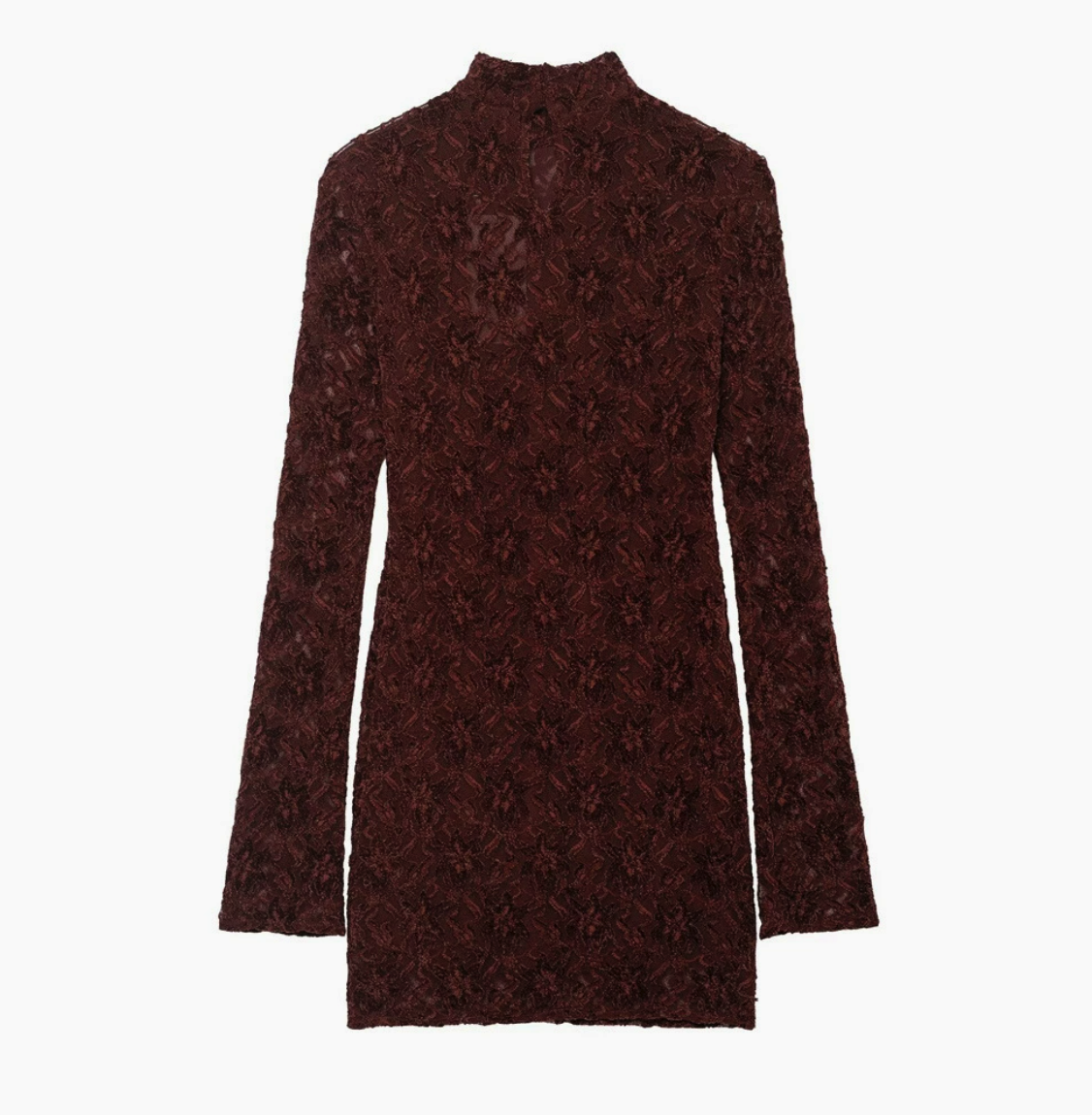 Lace-Jacquard Long-Sleeve Mini Dress