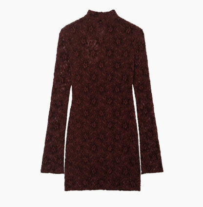 Lace-Jacquard Long-Sleeve Mini Dress