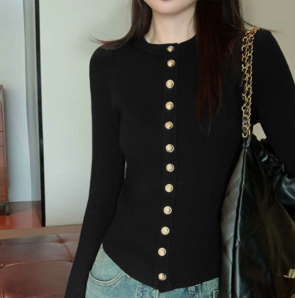 Metal Button Fitted Sweater
