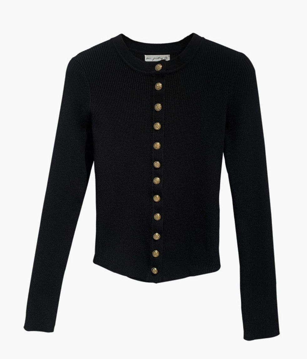 Metal Button Fitted Sweater