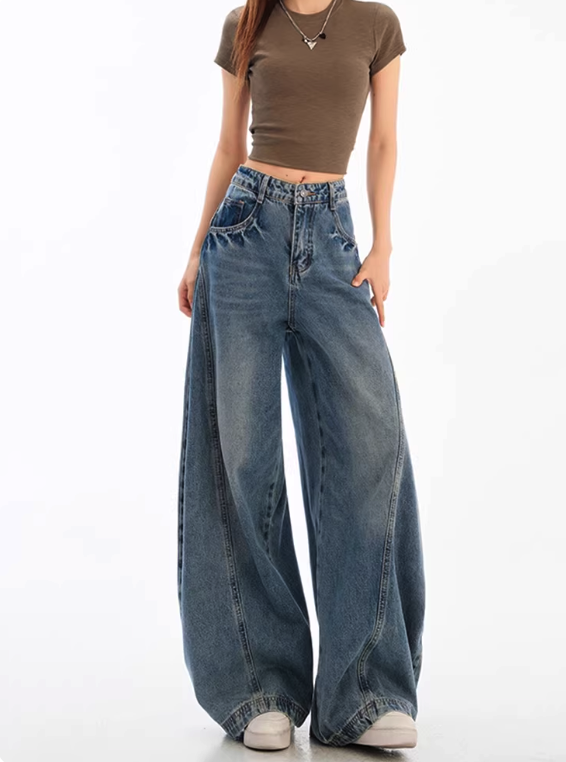 Mid-Waist  Fleece-lined Wide-Leg Jeans