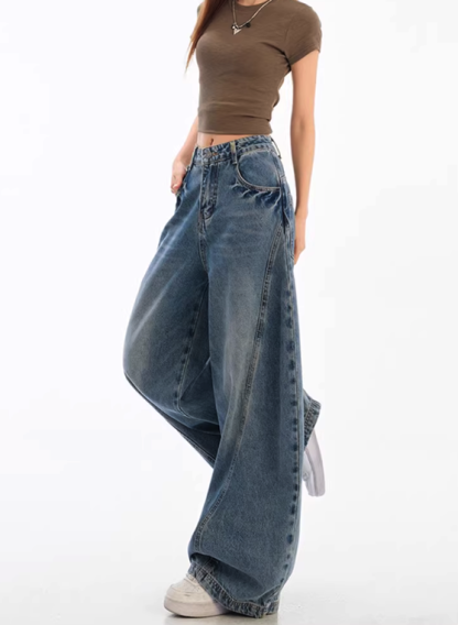 Mid-Waist  Fleece-lined Wide-Leg Jeans