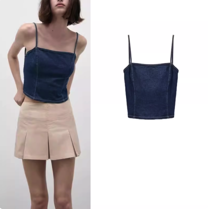 Contrast Stitch Denim Cami Top