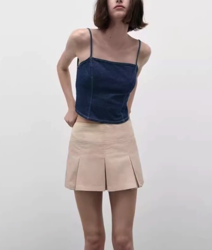 Contrast Stitch Denim Cami Top