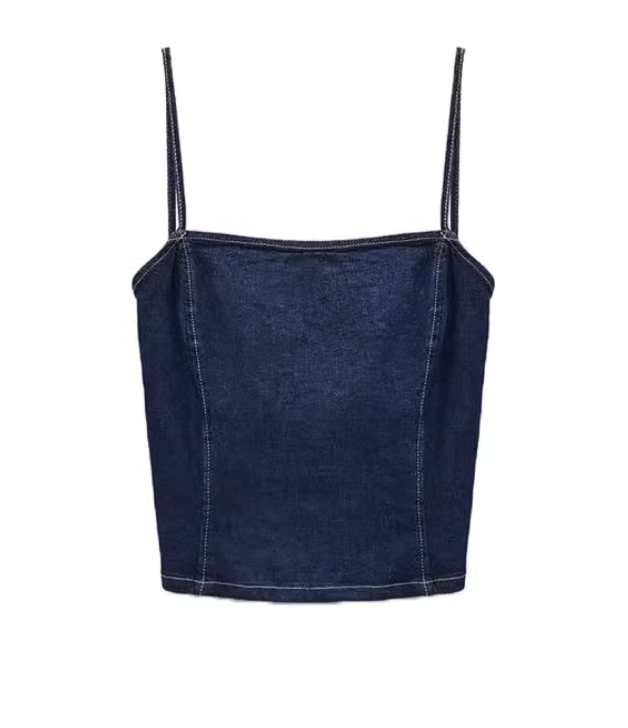 Contrast Stitch Denim Cami Top