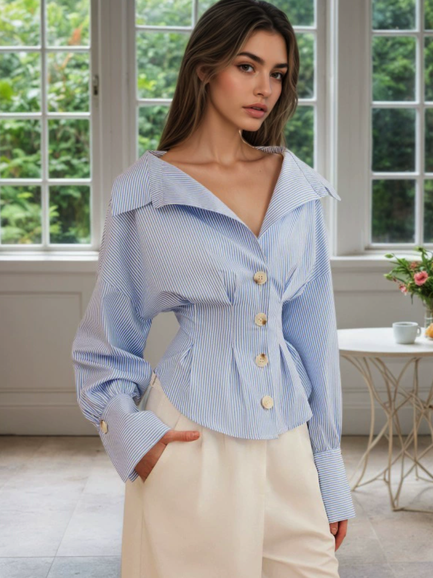 Wide-Shoulder Cropped Shirt