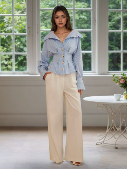 Wide-Shoulder Cropped Shirt