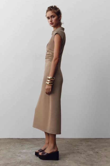 Denim Collar Sleeveless Maxi Dress