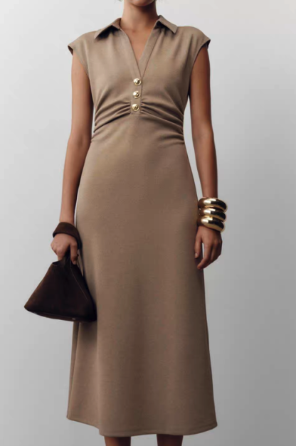 Denim Collar Sleeveless Maxi Dress