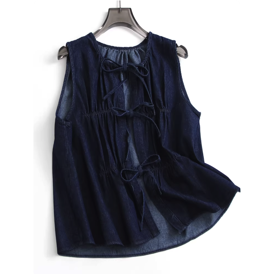 Faux Denim Tie-Waist Vest & Pants Set