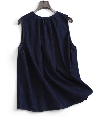 Faux Denim Tie-Waist Vest & Pants Set