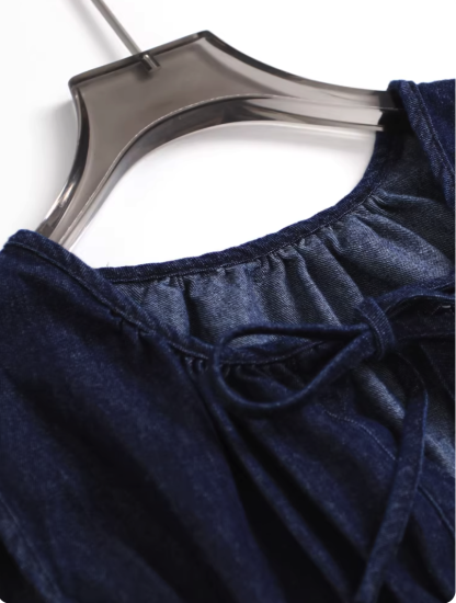 Faux Denim Tie-Waist Vest & Pants Set