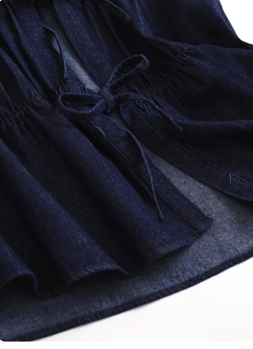 Faux Denim Tie-Waist Vest & Pants Set