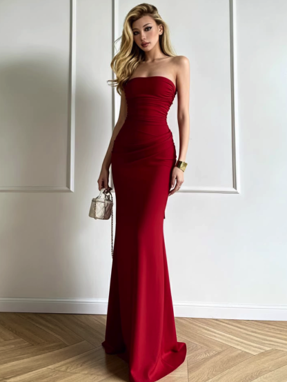 Strapless Satin Maxi Dress
