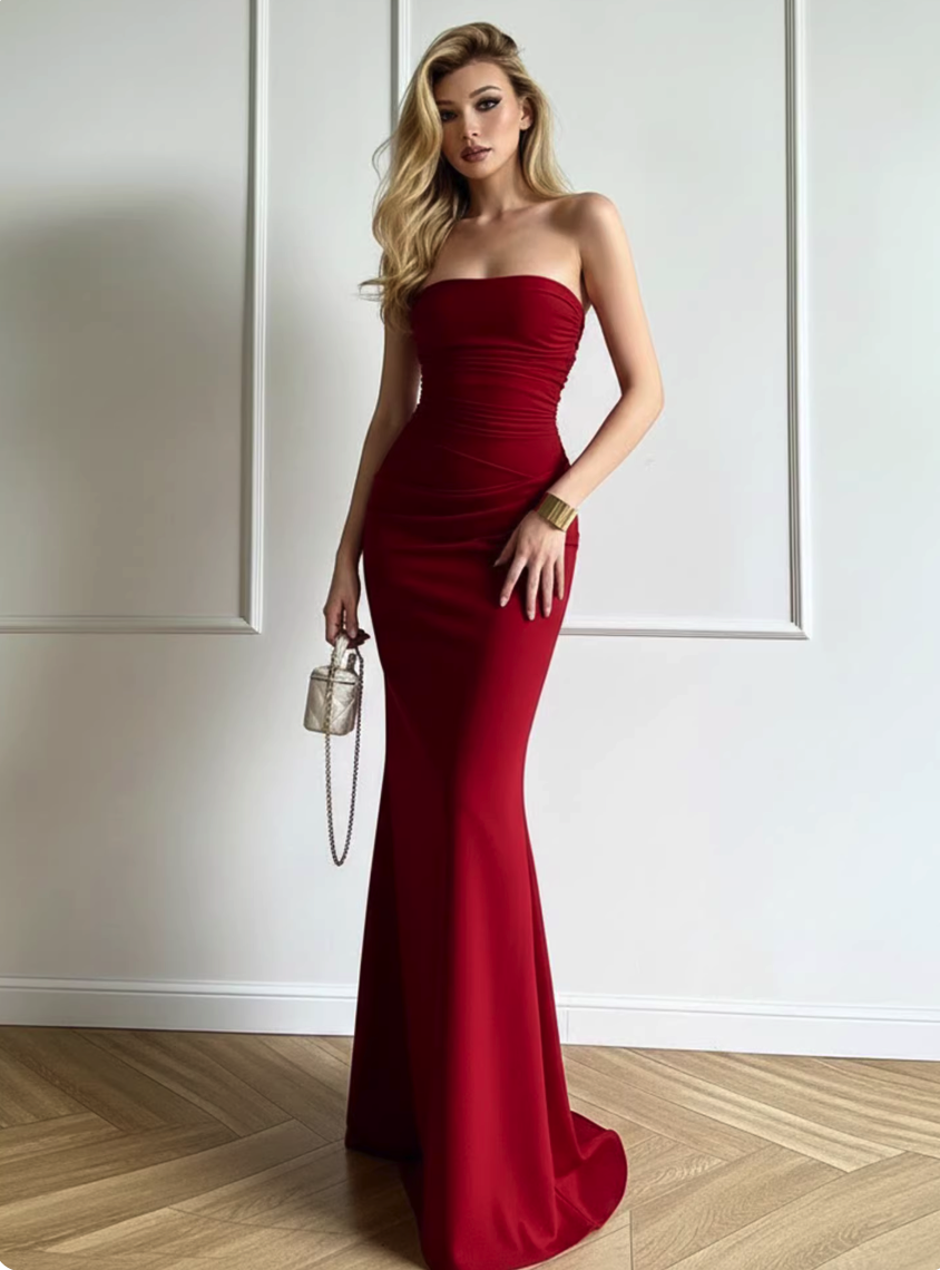 Strapless Satin Maxi Dress
