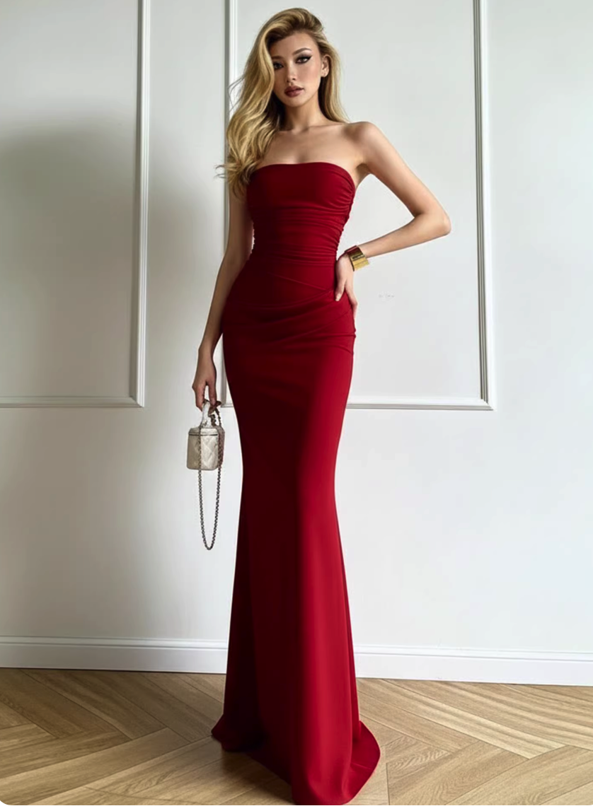 Strapless Satin Maxi Dress