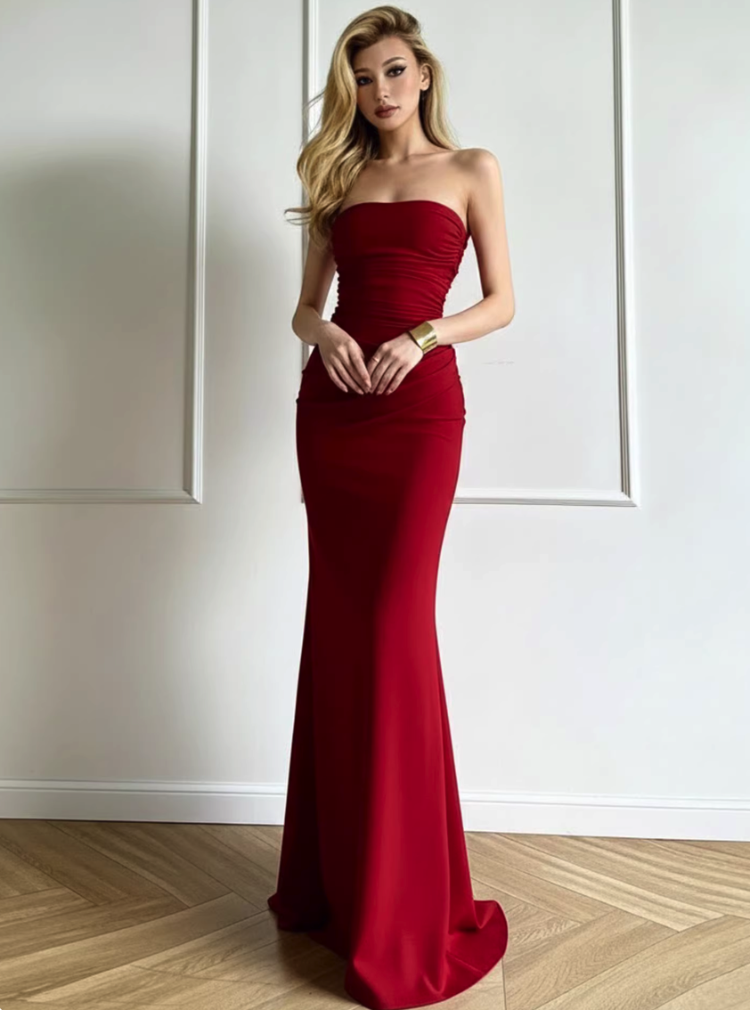 Strapless Satin Maxi Dress