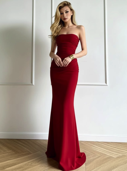 Strapless Satin Maxi Dress