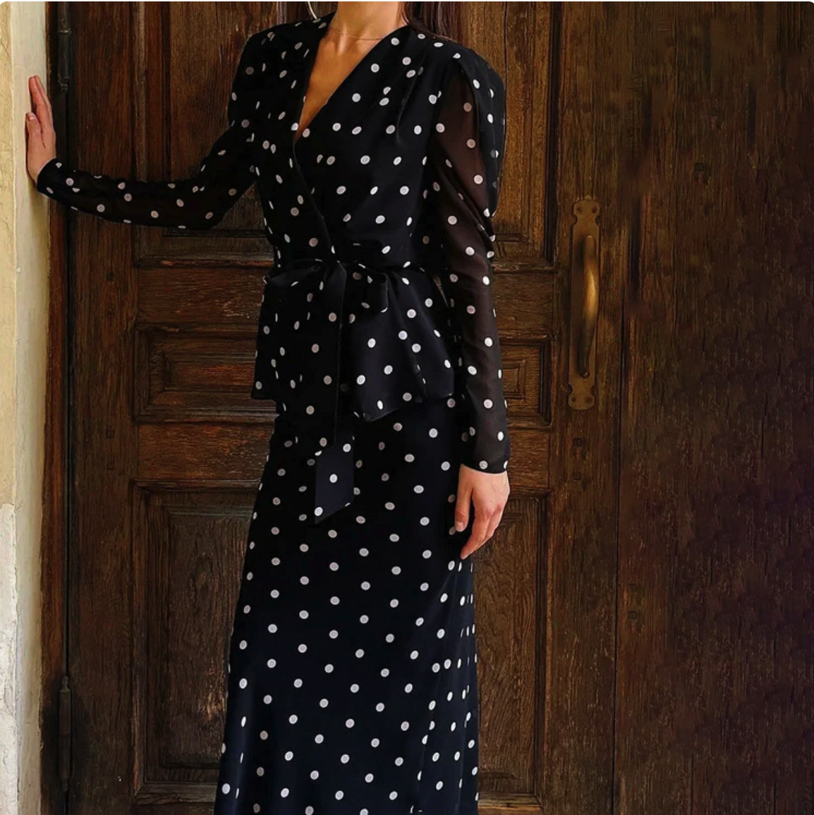 Polka Dot Sheer-Mesh Ruched Maxi Dress