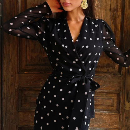 Polka Dot Sheer-Mesh Ruched Maxi Dress