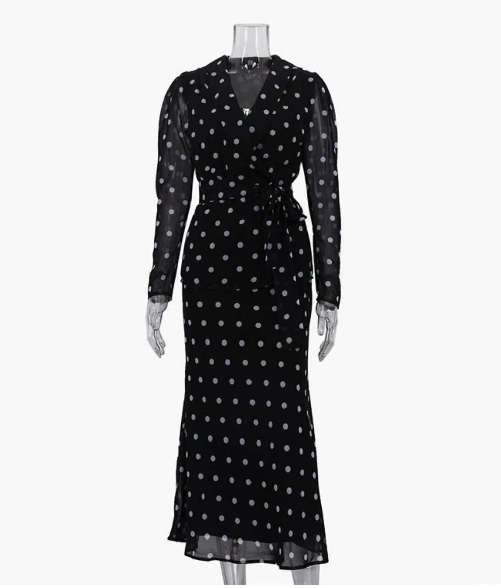 Polka Dot Sheer-Mesh Ruched Maxi Dress
