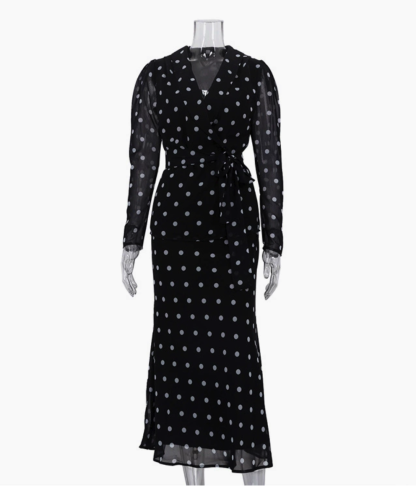 Polka Dot Sheer-Mesh Ruched Maxi Dress