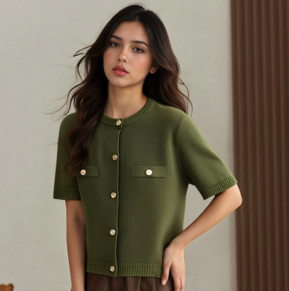 Crew Neck Knit Cardigan & Skirt Two-Piece Set