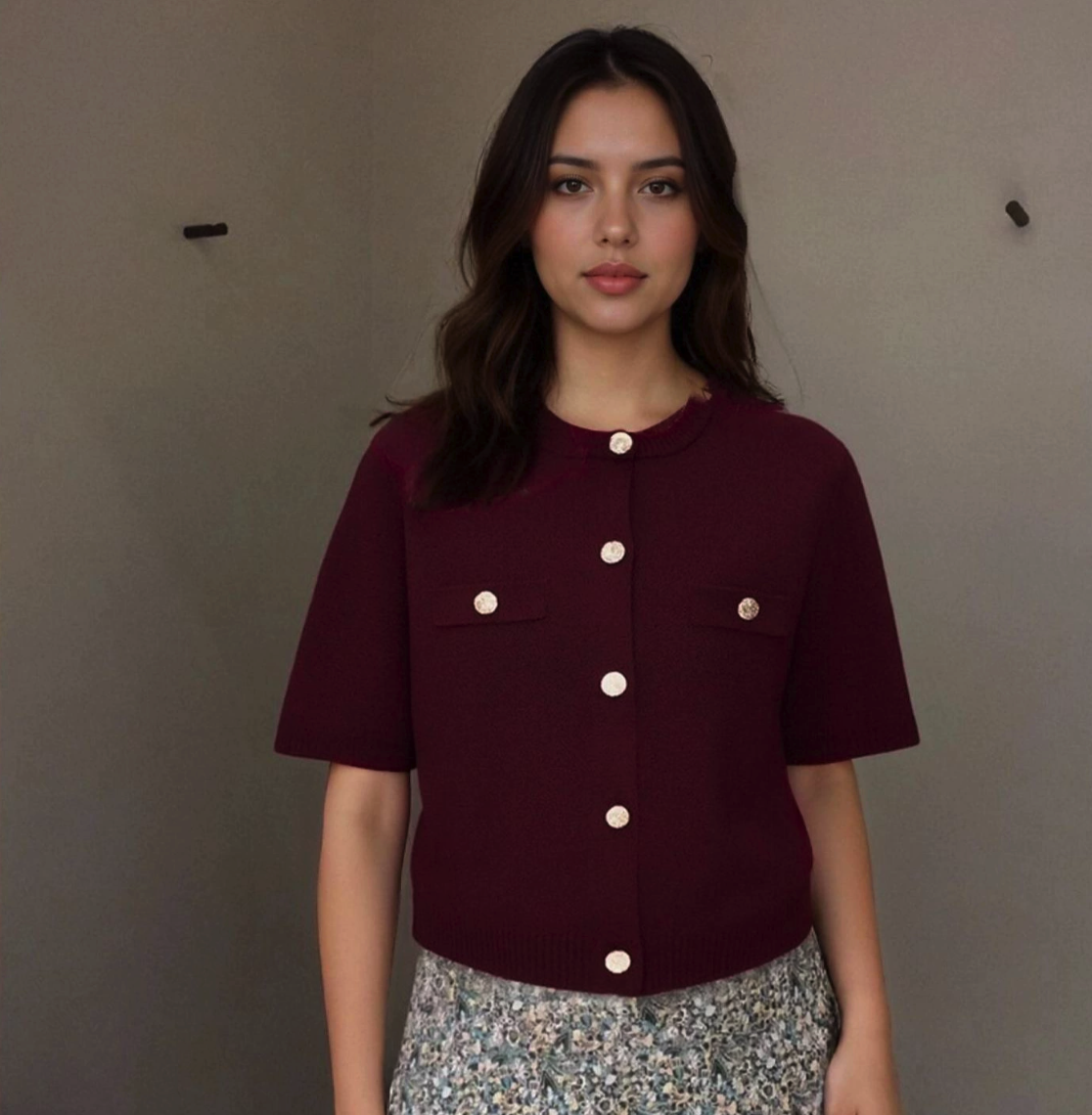 Crew Neck Knit Cardigan & Skirt Two-Piece Set