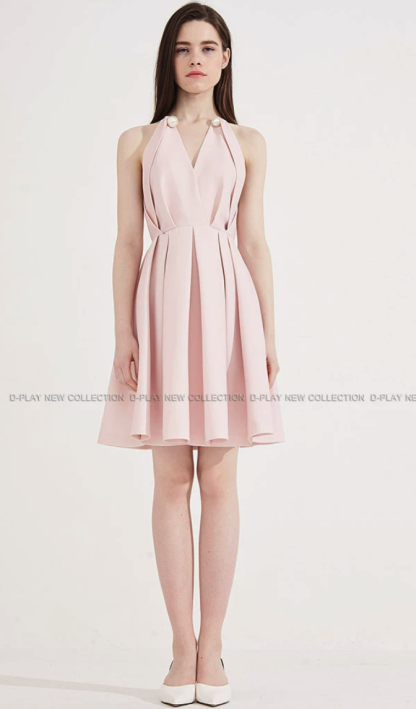 White Sleeveless Metal Ring Halter Mini Dress