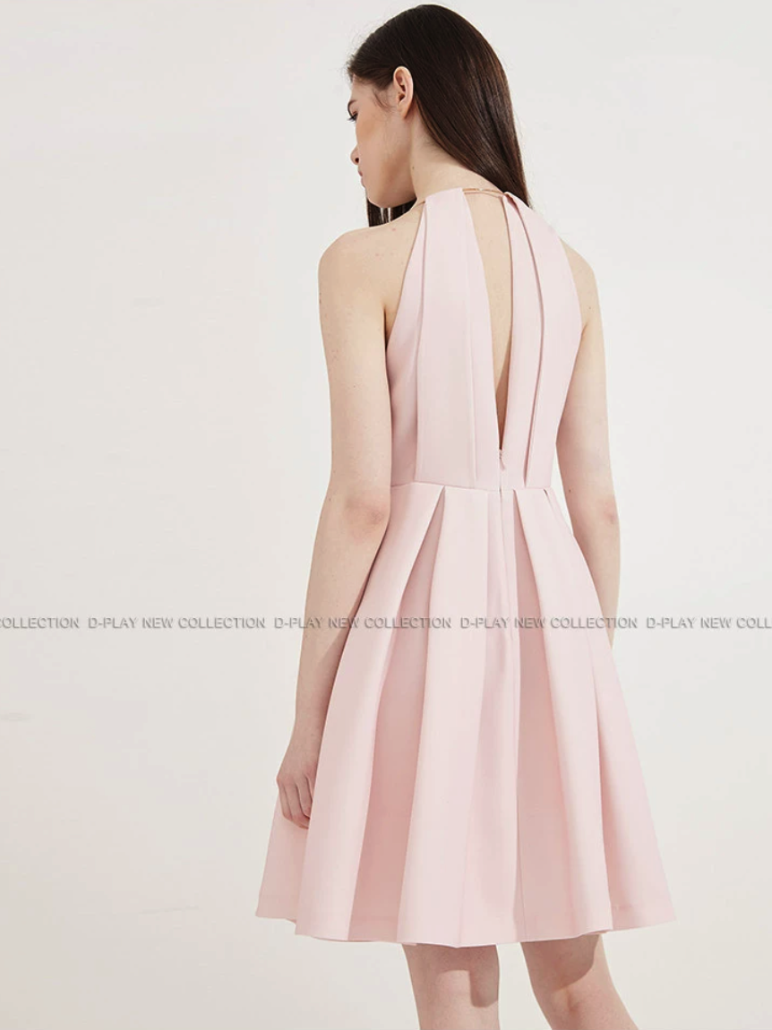 White Sleeveless Metal Ring Halter Mini Dress