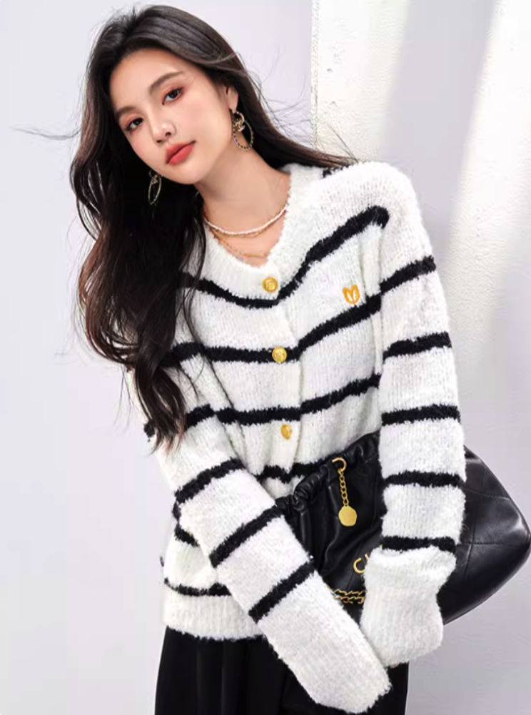Darell White Pinstrip Cardigan