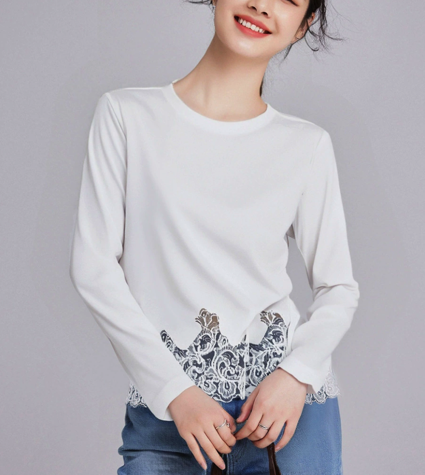 Lace Panel High Neck Long Sleeve Knit Top
