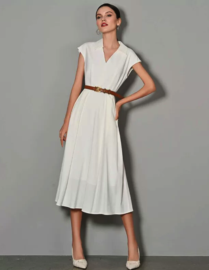 Sleeveless Pleated Collared Dress